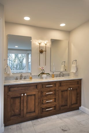 paneled vanity in primary bathroom in Lexington, MA