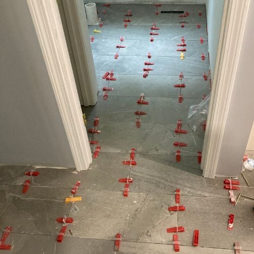 Slate-Look Tile Flooring Installation Progress Photo